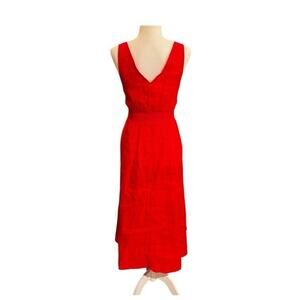 Cynthia Rowley Cherry Red linen dress Sleeveless V Neck Midi 8 Euro Summer New